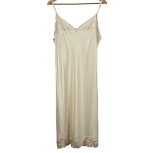 Vintage Wondermaid Non-Cling Beige Neutral Lace-Trimmed Slip Dress Size 42